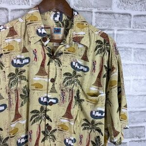 Kahala x AVI Hawaiian Tropical Golf Paradise Button Up Camp Shirt Mens MEDIUM